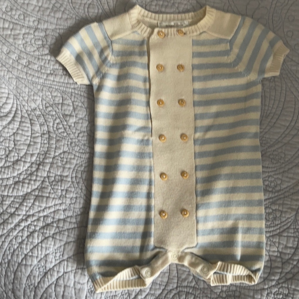 Angel Dear sweater one piece tan & blue 0-3 months 100% organic cotton